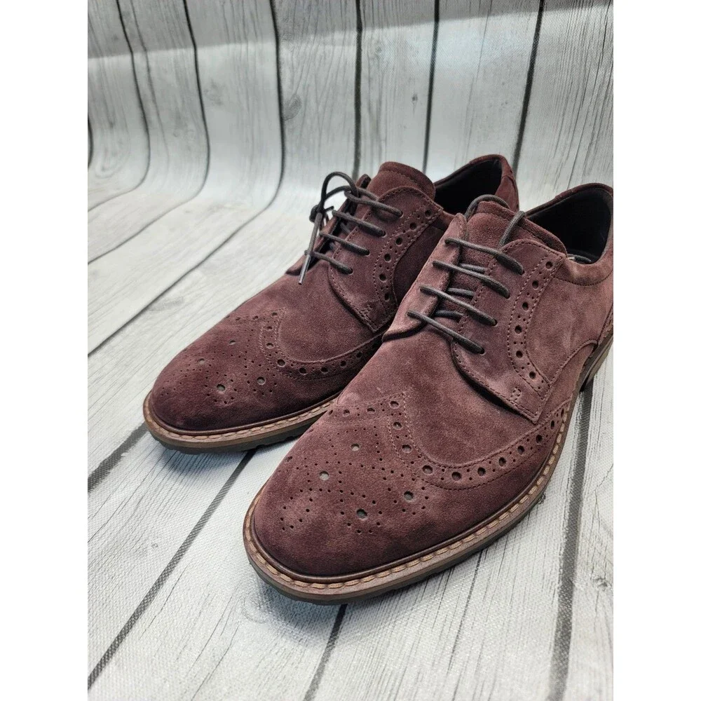 ECCO Vitrus Mens 8 US Chocolate Brown Suede Wingtip Tie Oxford Brogues Shoes
